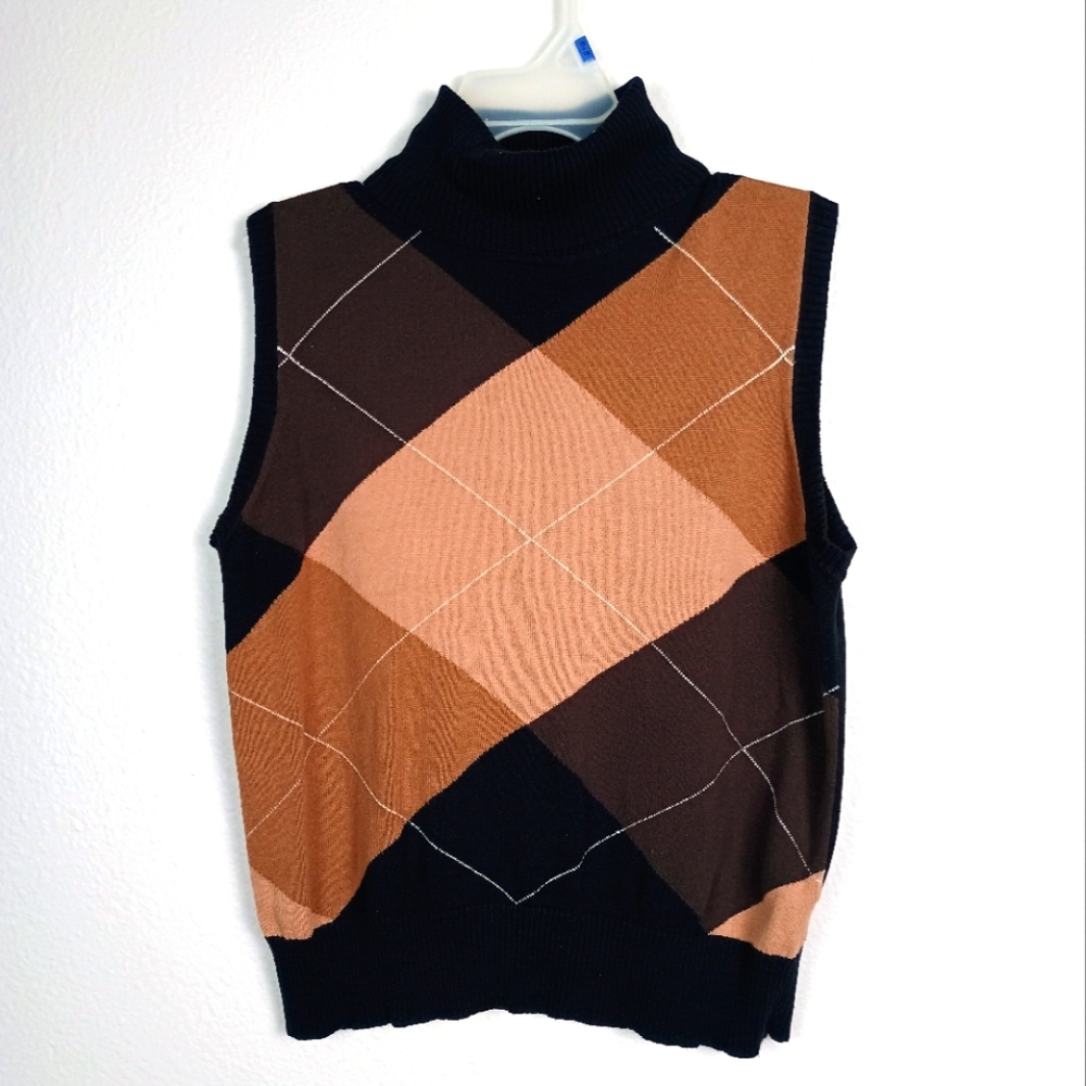 St. John's Bay Arglye Sleeveless Turtleneck Women 100% Cotton Sweater | Large
